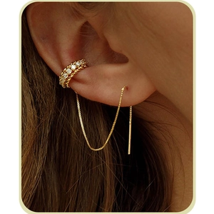 Elegant Brass Bow Stud Earrings With Long Tassel Chain Rhinestone Exquisite Gold Minimalist Jewelry For Women