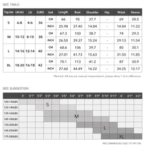 Guide des tailles détaillé pour haut femme col en V avec mesures en CM et en POUCES