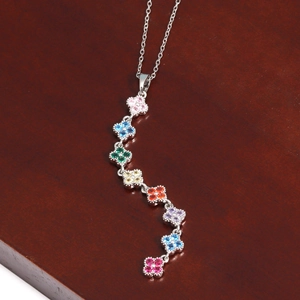 Chic titanium steel necklace featuring eight colorful zircon clover pendants in S-shape