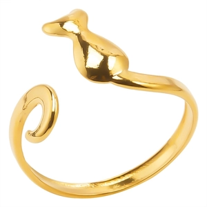 Minimalist 18K gold cat silhouette open adjustable ring in polished 304 stainless steel