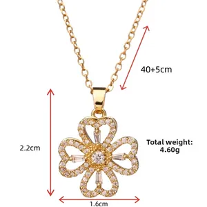 Dettaglio dimensioni ciondolo quadrifoglio 2,2x1,6cm con zirconi bianchi su catena oro