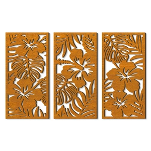 Lot de 3 décorations murales en bois avec motifs ajourés de fleurs et de feuilles