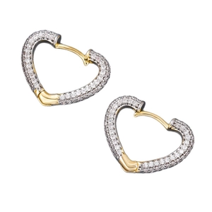 Elegant two-tone heart shaped hoop earrings with shimmering cubic zirconia stones