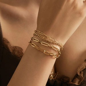 Stainless Steel Bracelet Layered Paperclip Curb Chain Minimalist Gold Silver Color Jewelry For Women Fashion Commute