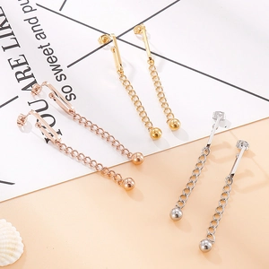 Long Tassel Chain Earrings Stainless Steel Minimalist Bead Pendant Geometric Drop Jewelry For Women Hypoallergenic