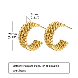 Eleganti orecchini a U ritorti in oro in acciaio inossidabile con placcatura IP da 20mm