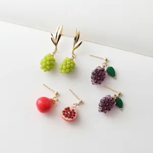 Mini resin grape and pomegranate pendants for DIY jewelry making with gold-tone hooks