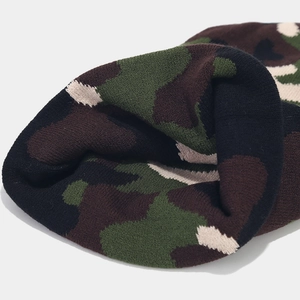 Winter knit beanie cap in classic woodland camouflage pattern with ribbed texture
