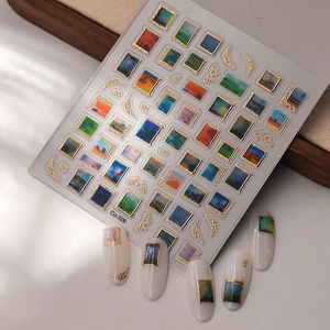 Baroque oil painting nail stickers with Van Gogh motifs and gold embossed frames