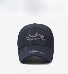 Detail of breathable mesh fabric and Badforce embroidery on sports baseball cap