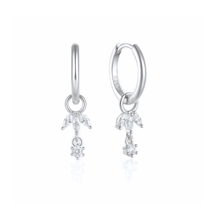 Sparkling S925 sterling silver hoop earrings with marquise-cut cubic zirconia stones