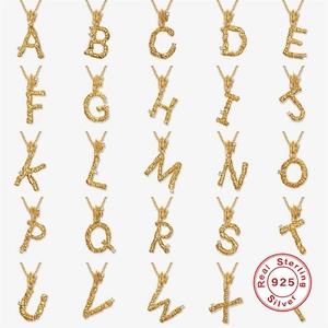 S925 Sterling Silver initial necklaces with hammered texture and cubic zirconia crystals