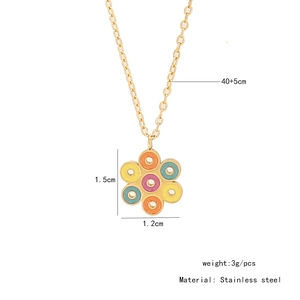 Detailed view of colorful flower pendant necklace with dimensions and stainless steel material