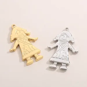 Stainless Steel Girl Charm Pendant For DIY Jewelry Making Cartoon Music Doll Fashion Accessory