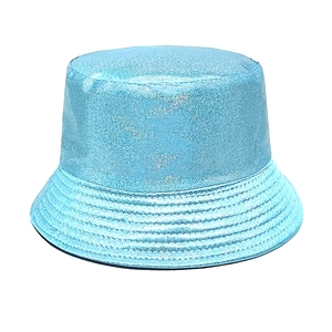 Macro shot of shiny blue fisherman hat with metallic glitter and textured fabric finish