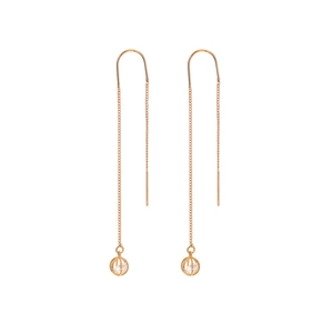 Rose gold long tassel earrings with hollow zircon balls and moon star charms on white backdrop
