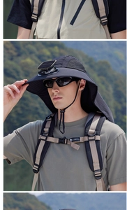 Dettaglio di un cappello da sole outdoor con ventola solare integrata e protezione nuca
