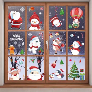 Christmas Window Stickers PVC Static Cling Snowflake Santa Claus Snowman Reindeer Glass Decals Winter Holiday Decorations