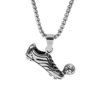 Hip hop soccer shoe pendant with ball on a silver chain necklace for men and women