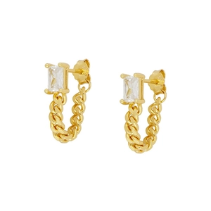 Elegante goldene Panzerketten-Ohrhänger mit rechteckigen klaren Zirkonia-Steinen