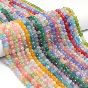 Faceted colorful glass beads with internal crackle texture for DIY jewelry making