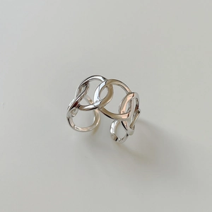 Geometric Interlocking Circle Open Adjustable Ring 925 Sterling Silver Minimalist Hollow Polished Jewelry For Women