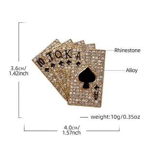 Broche poker royal flush étincelante en alliage de zinc pour costumes et vestes