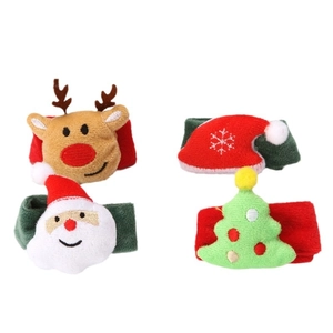 Set of four LED glowing Christmas plush slap bracelets with Santa, reindeer and tree designs