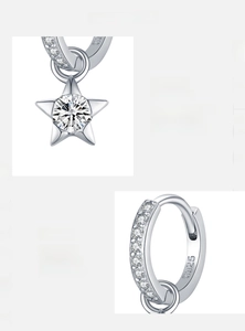 Detailed macro of S925 sterling silver star earrings with D color VVS1 moissanite stones
