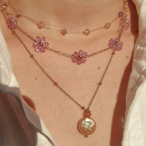 Stainless Steel Natural Stone Beaded Necklace Artificial Baroque Pearl Amethyst Flower Star Pendant Fashion Jewelry For Women