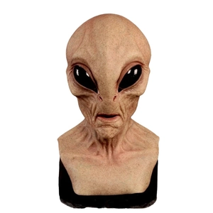 Realistic gray alien full head latex mask with large black eyes for Halloween cosplay