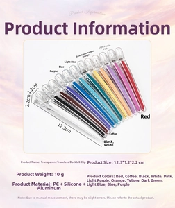 Detailed size specifications for transparent colorful hair clips in various colors