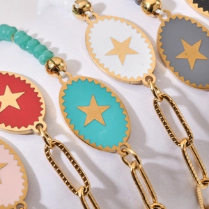 Bohemian gold stainless steel bracelets with star charms and colorful enamel beads