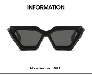 Detailed view of model 4079 black geometric frame sunglasses with dark grey lenses