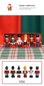 Detail of 6-piece 7cm wooden Christmas nutcracker hanging ornaments in gift packaging
