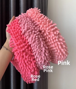 Detailed close-up of chenille microfiber plush texture in pink and rose red gradients