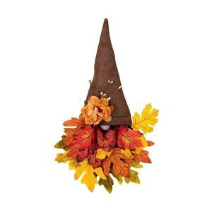Fall harvest gnome decoration with colorful maple leaf beard and orange flower hat