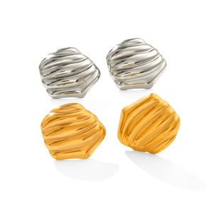 Modern 18K gold and silver stainless steel stud earrings with lava rock ripple texture