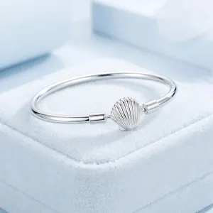 Minimalistische S925 sterling zilveren open armband met schelpmotief in zeestijl