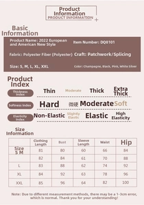 Size chart for sequin cocktail dress detailing length and width in cm for S to XXL