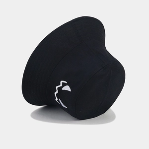 Black cotton bucket hat featuring white ghost face embroidery for Halloween decoration