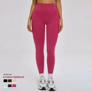 Leggings de yoga taille haute sans couture rose rouge avec contrôle du ventre et push-up
