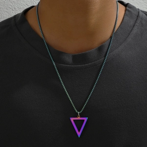 Men's titanium steel rainbow triangle pendant necklace on minimalist metal chain