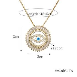 Detail showing the 45+5cm chain length and 2cm zircon evil eye pendant dimensions
