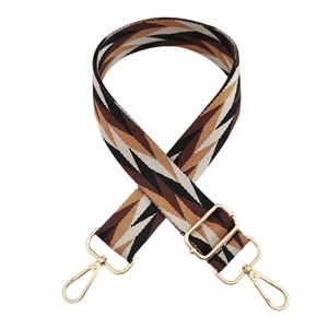 Adjustable woven shoulder strap for bags with colorful geometric chevron pattern and gold clips
