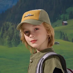 Kids quick-dry waterproof baseball cap with mountain embroidery in color-block design