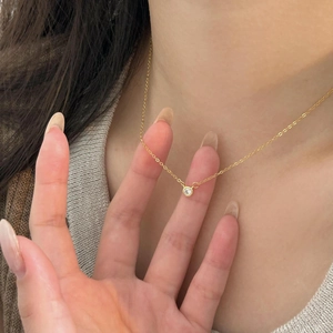 Elegant 925 sterling silver gold necklace with a single round zircon pendant for women