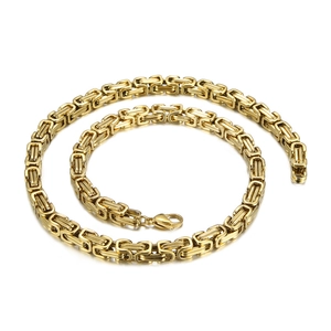Collier chaîne byzantine dorée de 6 mm en acier inoxydable avec fermoir mousqueton