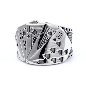 Men Retro Stainless Steel Ring Poker Card Spades Royal Flush Punk Vintage Gothic Hip Hop Party Jewelry Band Accessory