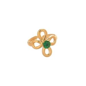 Minimalist adjustable stainless steel ring with green zircon and infinity swirl design